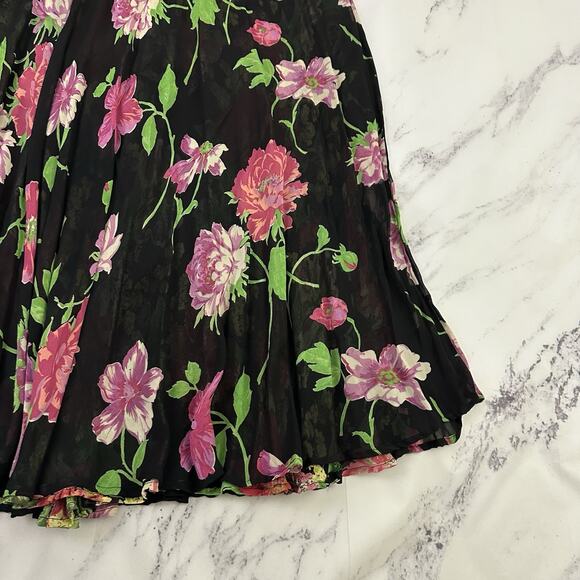 Coldwater Creek Vintage y2k Reversible Midi Skirt Size XL P Black Pink Floral - Picture 8 of 16